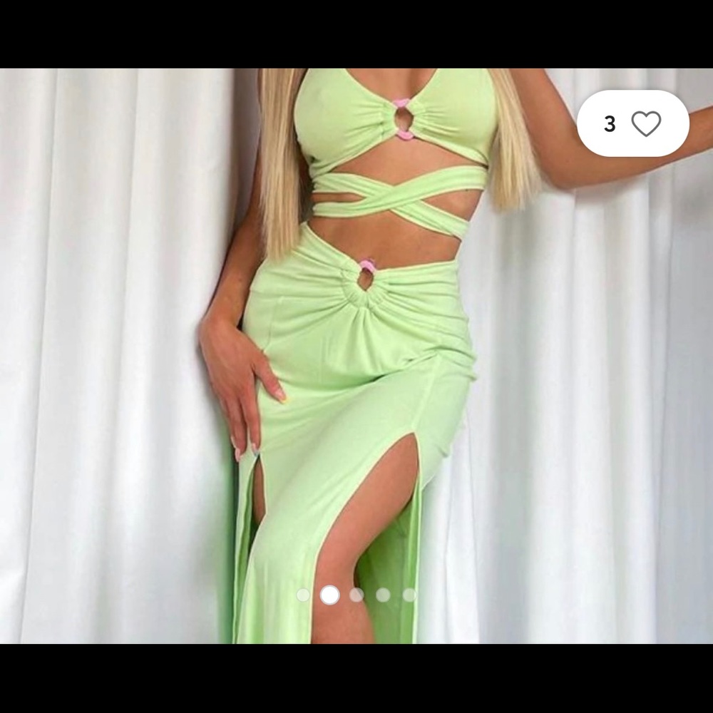 WHITE FOX read my mind maxi skirt 2PC SET green white fox crop top set M - Picture 16 of 17